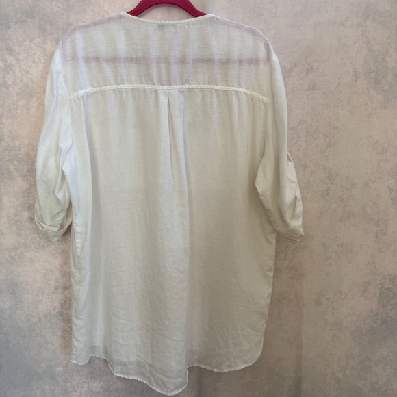 Ellen Tracy womens shirt size XXL 100% linen roll-tab sleeve popover beach - Picture 5 of 13